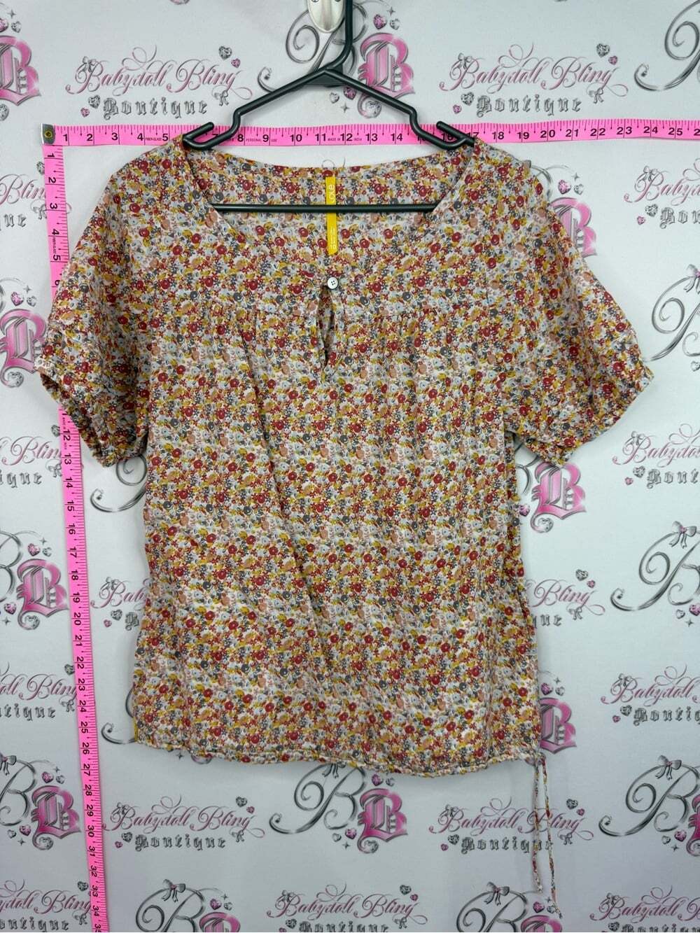 Lole Small Floral Short Sleeve Blouse in Cream, Red, Yellow